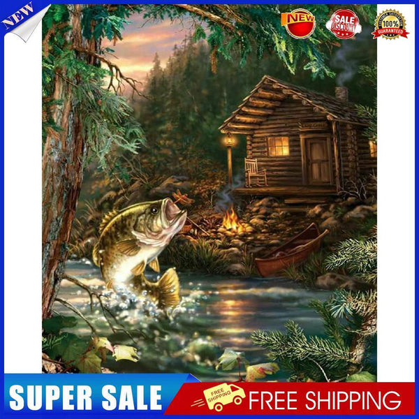 Cabin River Fish Canvas Paint By Numbers Oil Hand Painted Home Drawing Kit