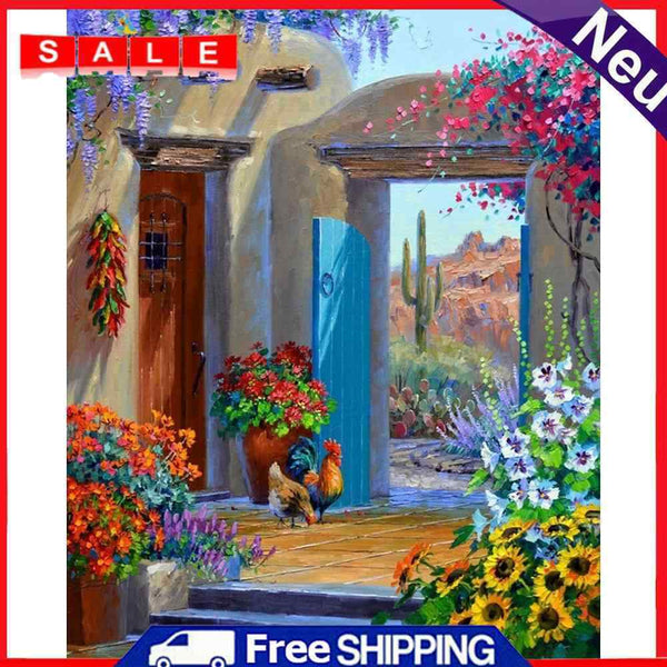 Acrylic Oil Painting By Numbers Backyard Flowers Digital Picture Artwork Decor