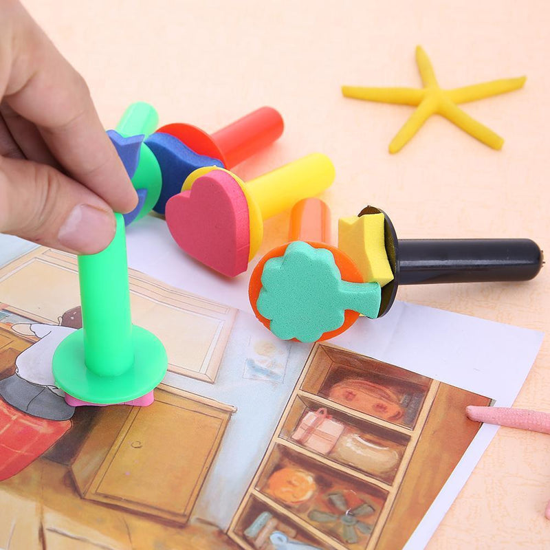 JUNERAIN 6pcs/Set Plastic Sponge Paint Graffiti Brushes DIY Drawing Toys Di