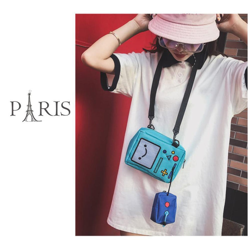 Fashion Women Mini Shoulder Bag Canvas Cartoon Robot Crossbody Bags Purse