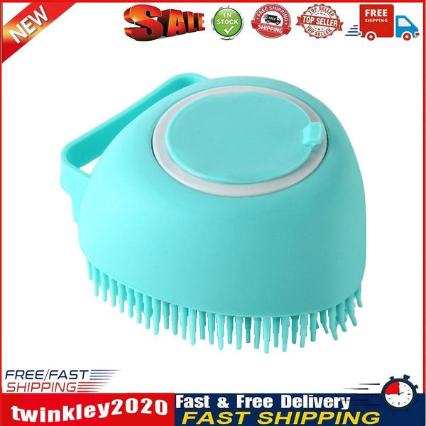 Dog Bath Brush Massage Gloves Silicone Comb Cat Shower Grooming (Blue) Newly