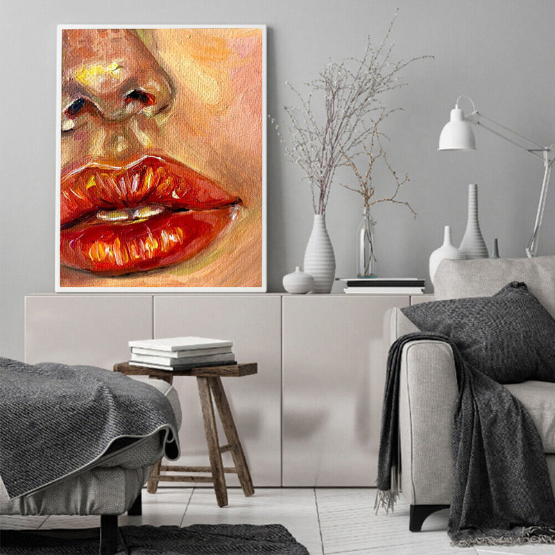 DIY Oil Paint by Numbers Red Lips Acrylic Drawing Coloring Picture Unique Gif