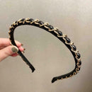 Women's Chain Hair Band Pu Leather Hair Bundle Simple Chain Headband Thin E2W3