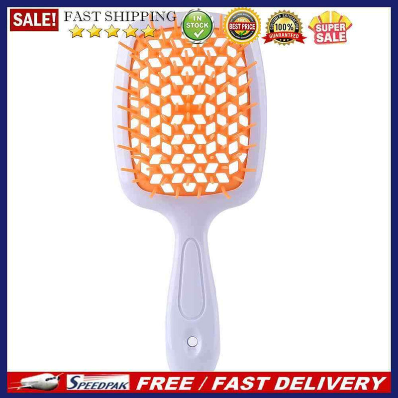 Wide Teeth Air Cushion Comb Scalp Massage Salon Hair Brush (White Orange)