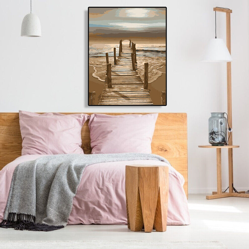 Painting By Numbers DIY Wooden Bridge Hand Painted Canvas Oil Art Picture Kit