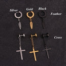 Hip Hop Jewelry Piercing Earrings Punk Ear Studs Stainless Steel Feather Cross
