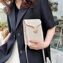 Straw Woven Phone Bag Women Weave PU Shoulder Handbag Small Purse (Beige)