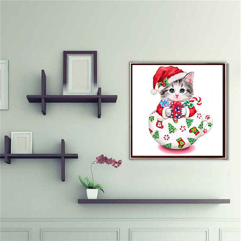5D DIY Diamond Painting Christmas Cup Cat Cross Stitch Embroidery Mosaic Newly