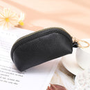 Women Leather Coin Purse Lady Solid Color Zipper Luxury Clutch (Black)