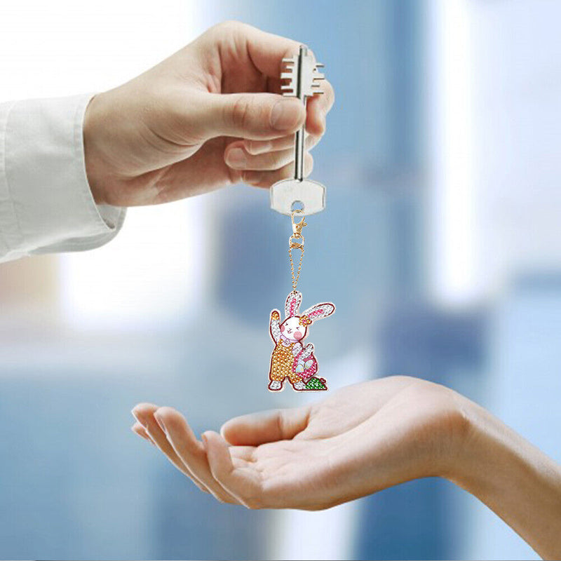 4pcs Mosaic Diamond Painting Keychain 5D DIY Rhinestone Keyring Kit (AA934)