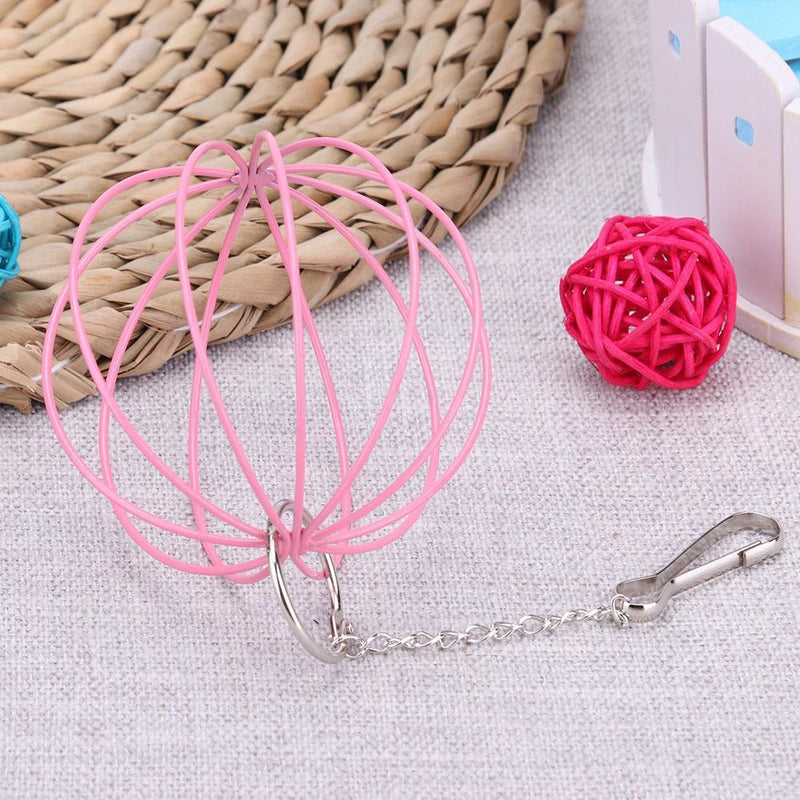 Stainless Steel Plating Pet Hay Manger Food Ball Rabbit Grass Rack (Pink)