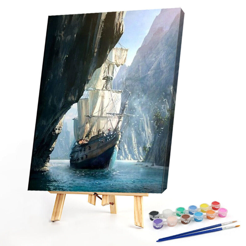 Hand Painted on Canvas DIY Boat Oil Paint By Numbers Art Drawing Kit Craft