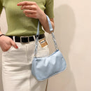 Fashion Women Underarm Bag Solid Color Nylon Chain Shoulder Bag Lady Handbag