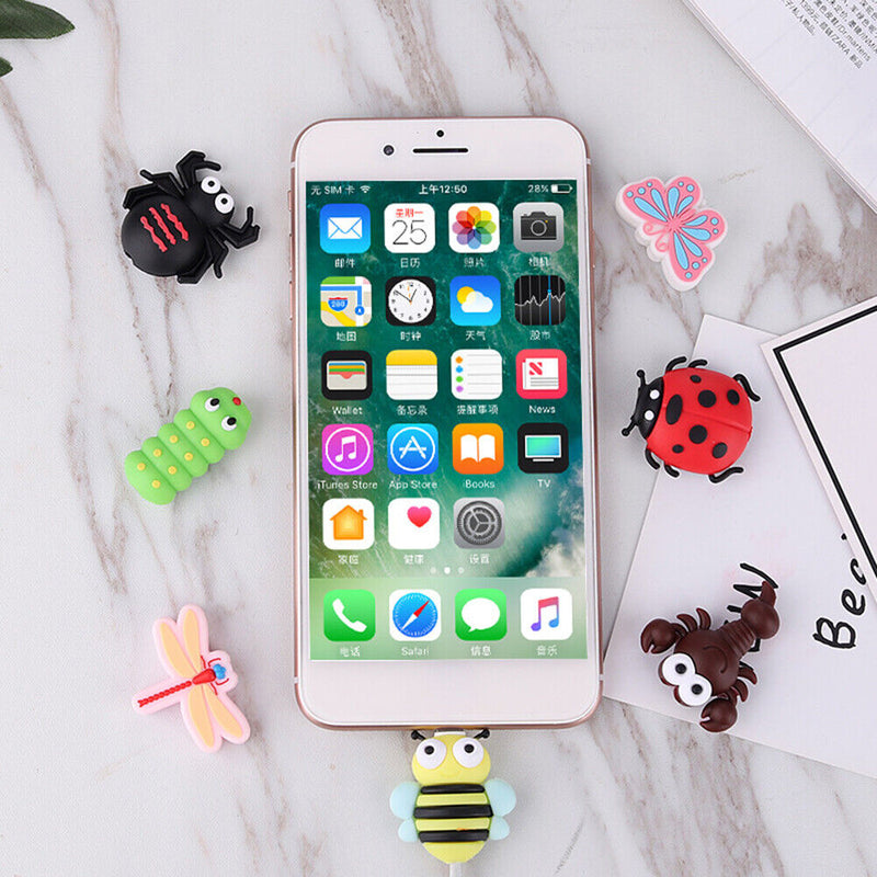 Cute Animal USB Data Cable Bites Protector Cord Wire Cable Winder (Bee)