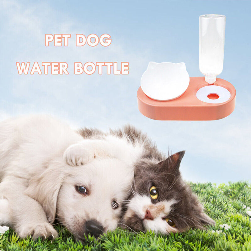 2 in 1 Pet Cat Feeder Bowl Automatic Drinking Water Dog Bowl (Orange Pink) Newly