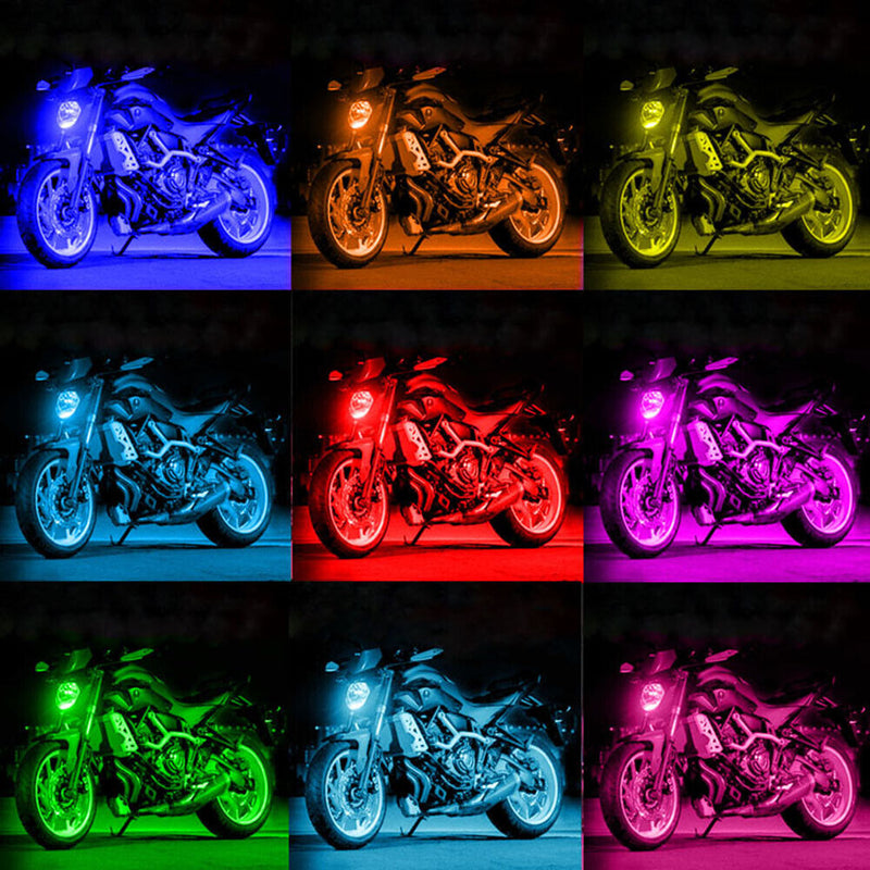 12pcs/set Motorcycle RGB LED Strip Kit RF Remote Control Underglow Lights Newly
