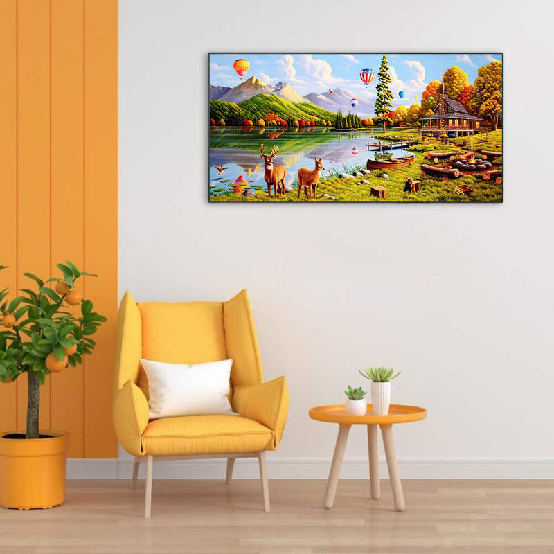 Mountain Lake Deer Oil Paint By Numbers Kit DIY Acrylic Painting on Canvas Set