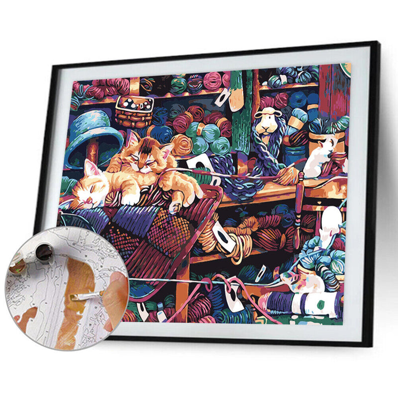 Oil Paint By Numbers Picture DIY Painting Lovely Cat Drawing on Canvas Art
