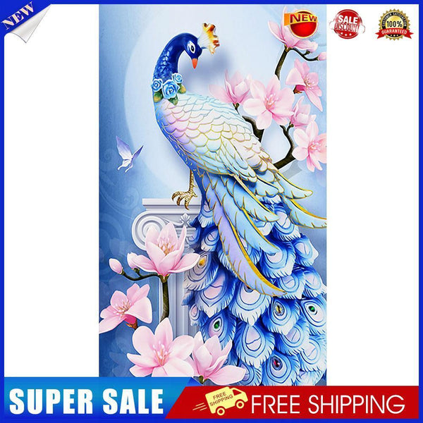Blue Peacock Oil Paint By Numbers Kits DIY Handpainted on Canvas Wall Art