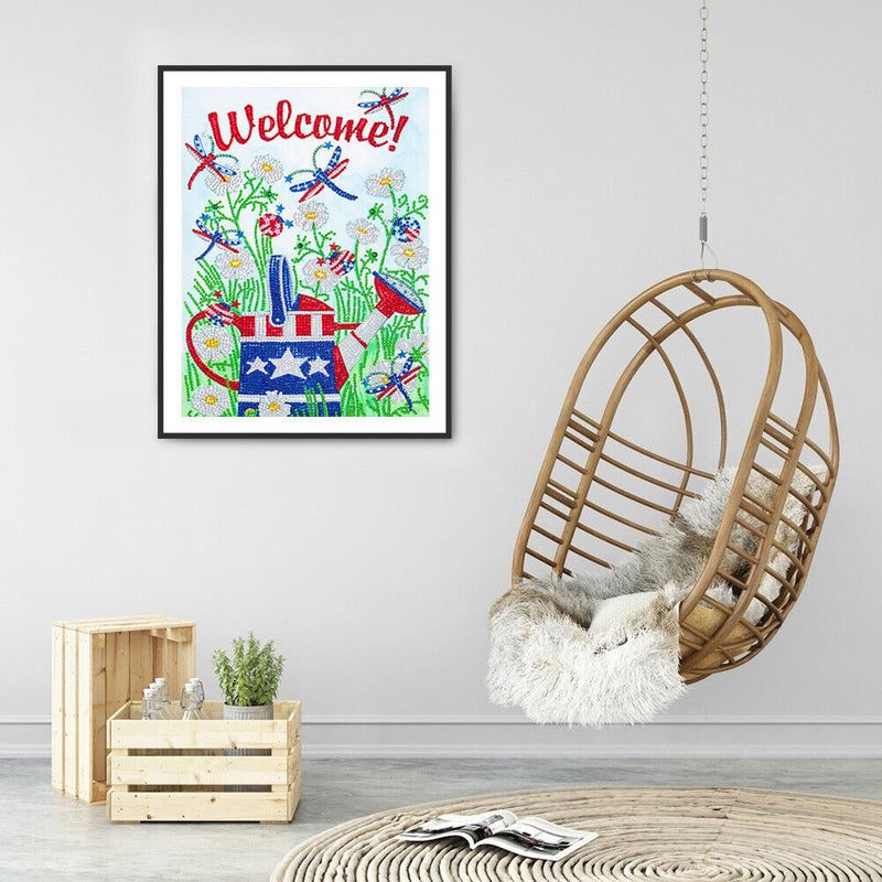 5D Flag Flower Mosaic Diamond Painting Drawing Partial Special Shape Drill Craft