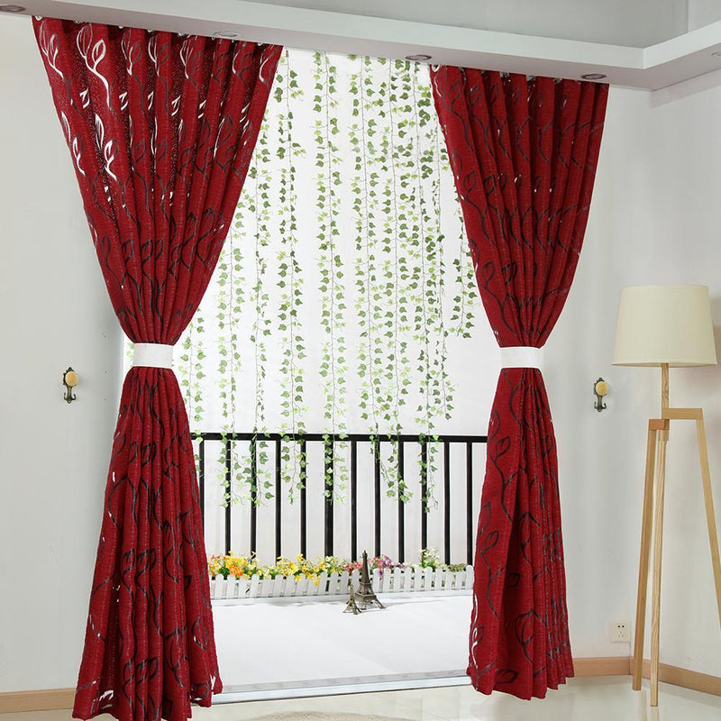 2m Semi Blackout Curtain Vine Leaf Partition Window Decor(Wine Red)