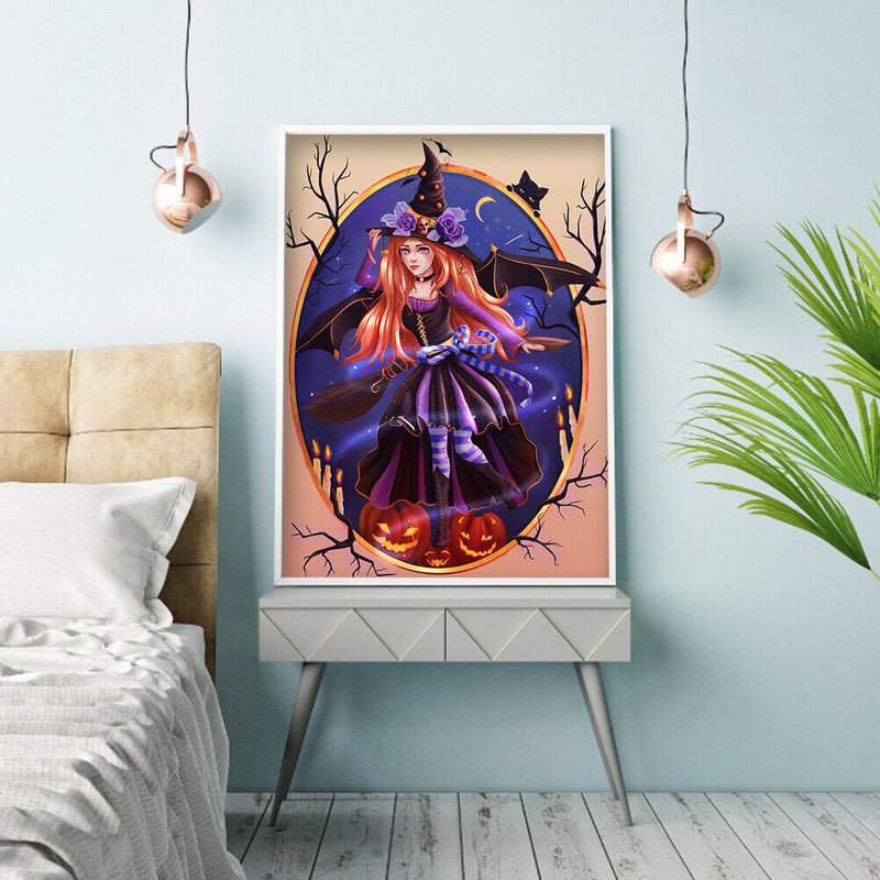 Art Rhinestone Painting Pumpkin Witch Mosaic Full Round Drill Diamond Picture