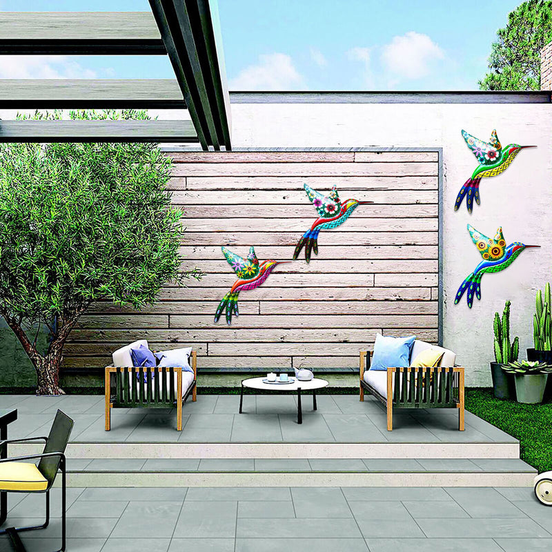 Metal Hummingbird Wall Decor - Outdoor Indoor Hanging Wall Art Set of 4