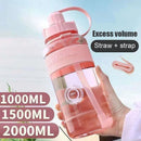 Portable Women Summer Gym Water Bottle Straw Large Capacity (Pink 1000ml) Newly