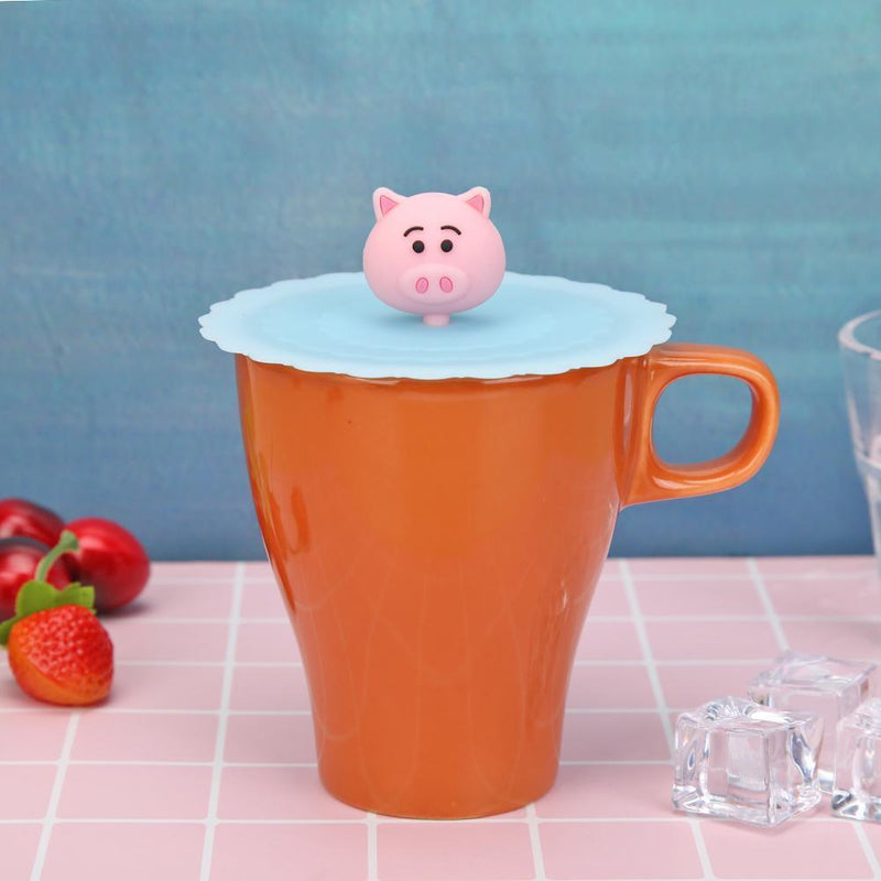 Cartoon Silicone Cup Cover Heat Resistant Sealed Cups Lid (Pink Pig Head)