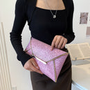 Women PU Evening Bag Solid Sequins Envelope Zipper Handbag Ladies Wedding Purse