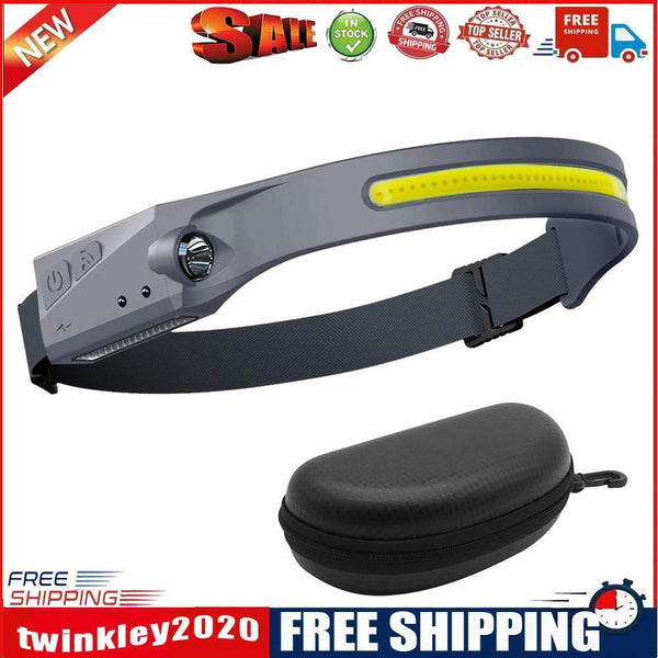 2pc LED COB Headlamp Rechargeable Camping Waterproof Sensor Headlights Grey