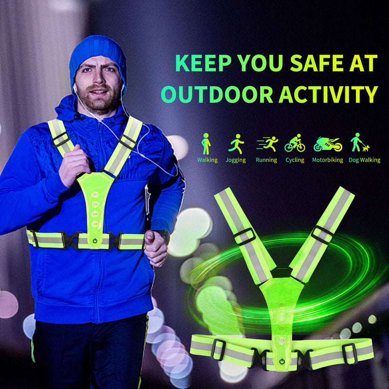 Running Vest - LED Elastic Safety Reflective Belt Straps Fits Outdoor Clothing
