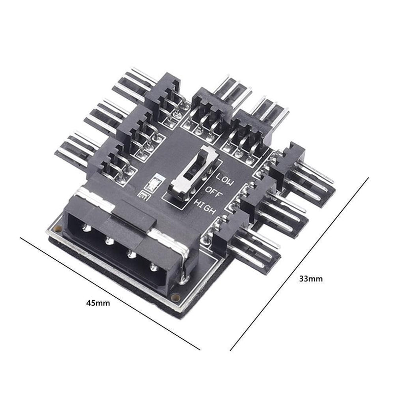 PC Speed Controller Adapter 3-level 12V Power Supply Cooler for 8-way Fans