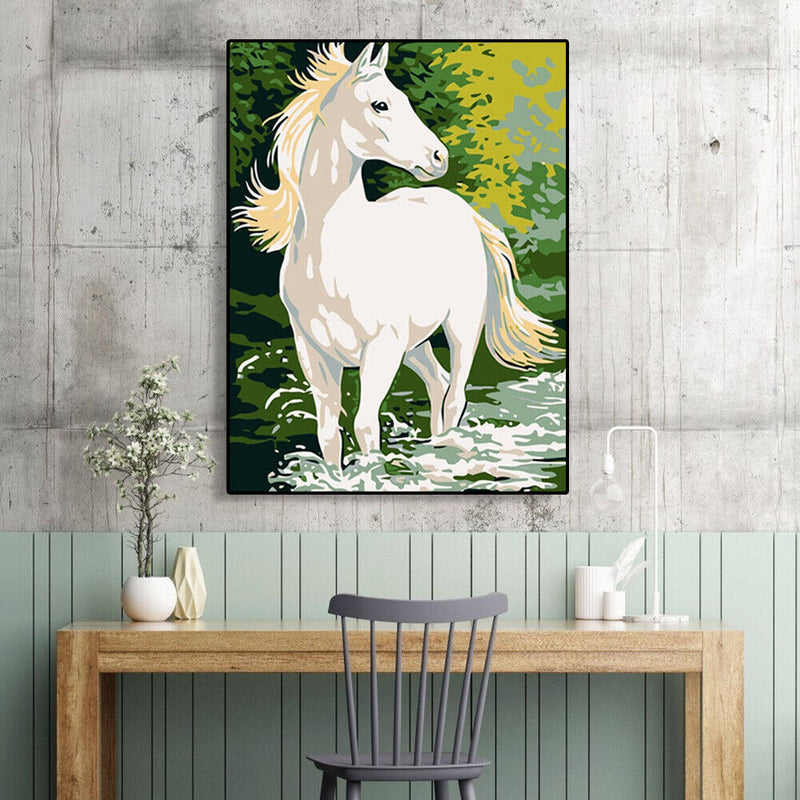 DIY Digital Oil Painting By Numbers Kits White Horse Picture Wall Art Decoration