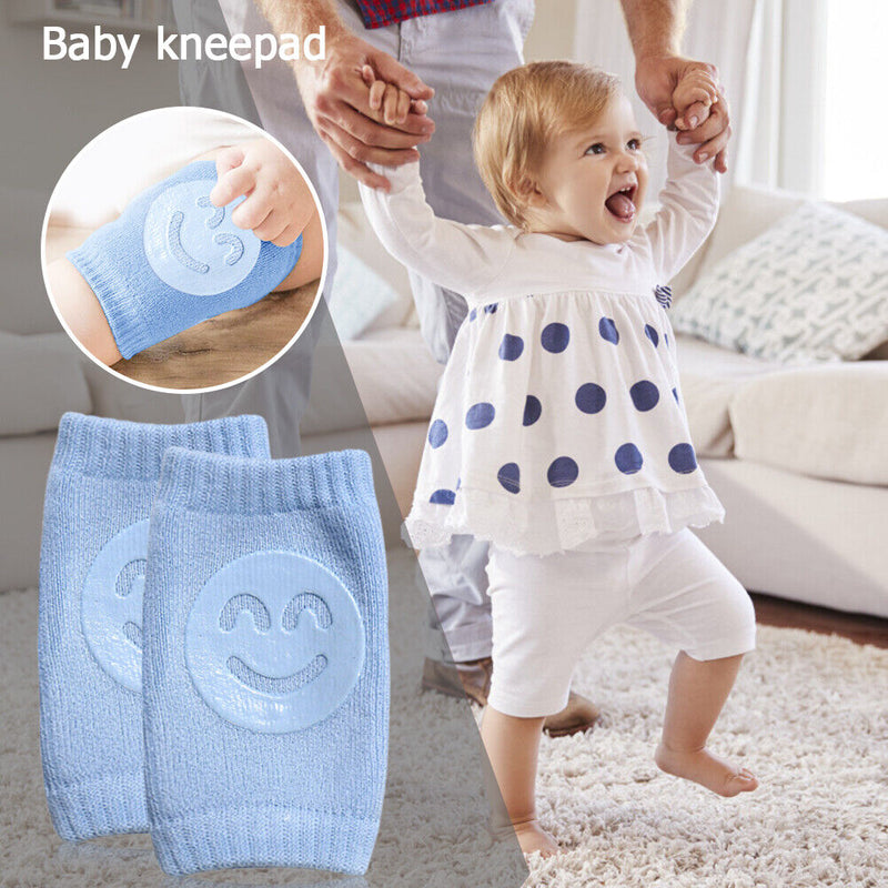 1 Pair Cotton Baby Smile Face Knee Guard Toddler Crawling Knee Pads (Blue) Newly