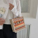 Women Linen Shoulder Bag Retro Ethnic Large Tassels Tote Handbag (Orange)