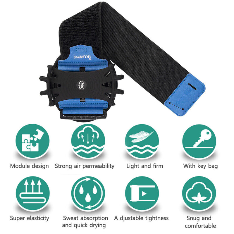 Outdoor Sport Phone Wrist Holder Removable Rotating Phone Armband (Blue) Newly