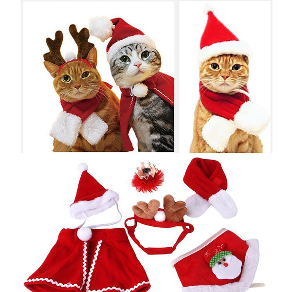 Winter Funny Santa Claus Cat/Dog Cape Scarf Pet Christmas Costumes Hat Antler