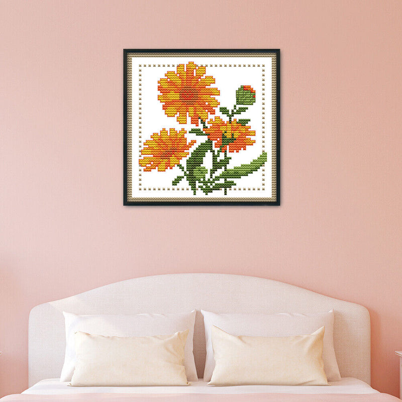 12 Months Flower Cross Stitch Printed Canvas DIY Needlework (October H432)