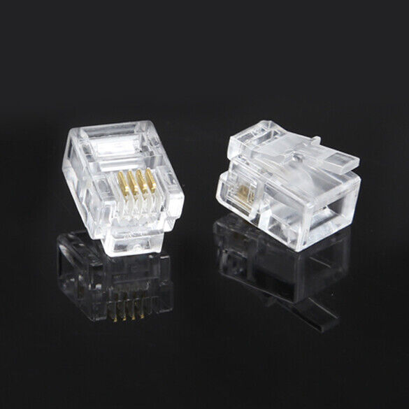 100X 4 Pin RJ11 RJ-11 6P4C Modular Telephone Phone Crystal Plug Connector