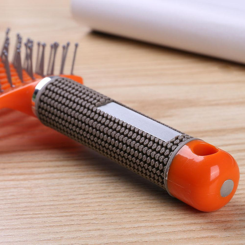 Pro Anti-Static Scalp Massager Hair Brush Curved Row Hairstyle Comb (Orange
