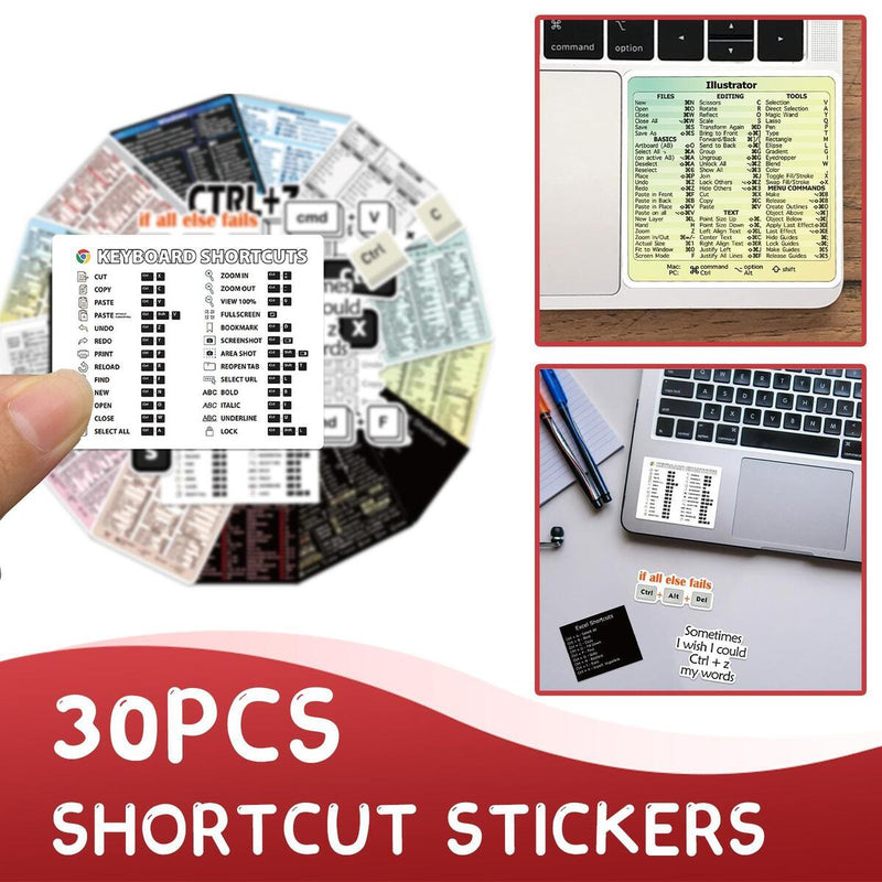 30 Pcs Computer Shortcut Keys Excel/Word Graffiti Stickers DIY Decoration&