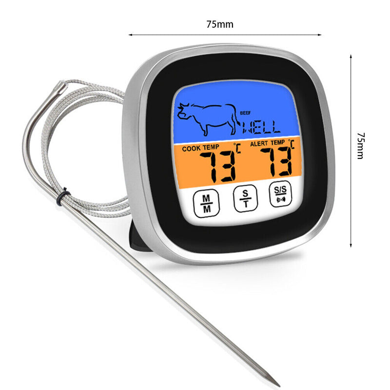 Meat Kitchen Thermometer BBQ Cooking Temperature Probe Meter Timer (Black)
