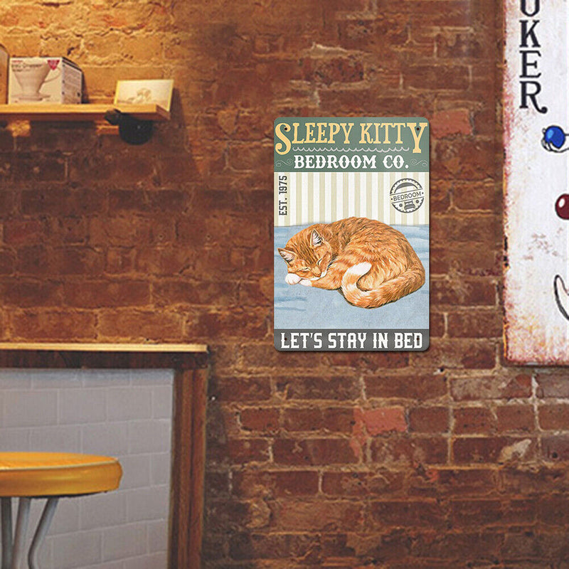 Sleeping Cat Retro Metal Plate Tin Sign Plaque Poster for Bar Club Cafe (1)