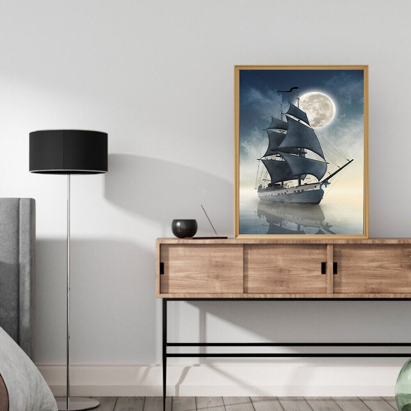 Oil Paint By Numbers Boat Frameless Picture Craft Kit for Home Living Room