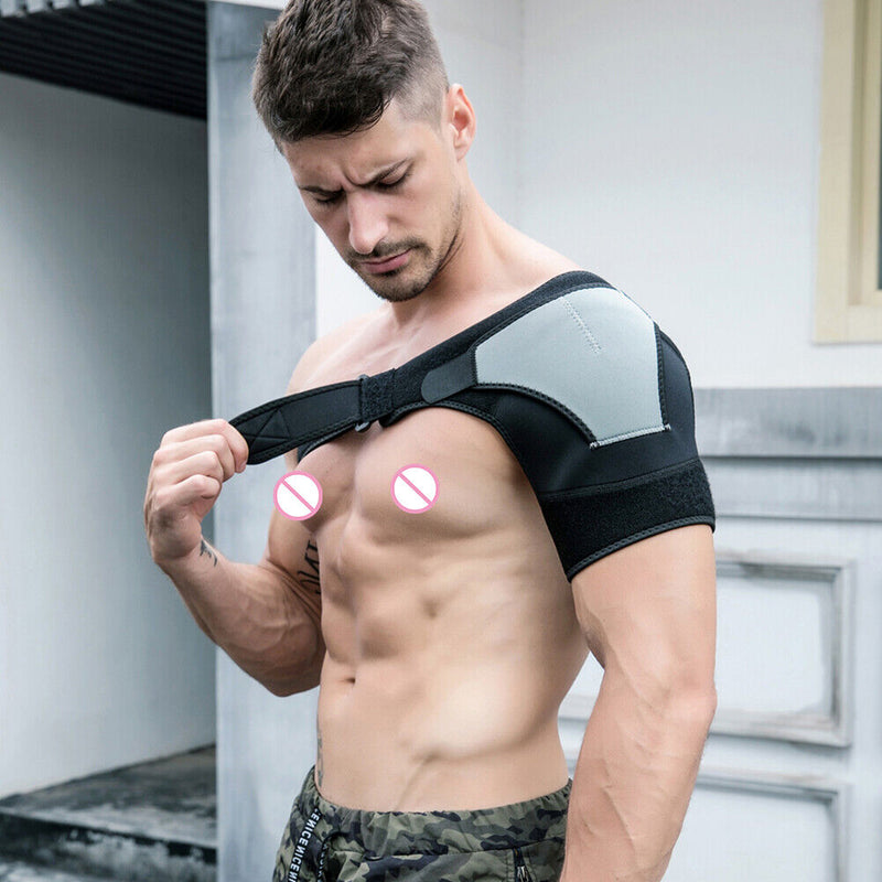 Single Shoulder Support Wrap Belt Back Brace Compression Guard Band Pads