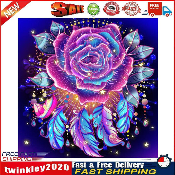 5D DIY Diamond Painting Neon Feather Full Round Drill Mosaic Decor (A1145) Newly