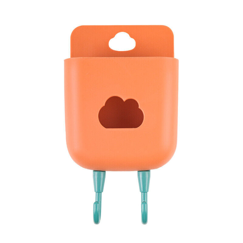 Phone Wall Mounted Holder Detachable Hook Plug Charging Organizer (Orange) Newly