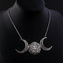Pagan Jewelry Crystal Choker Triple Moon Necklace Pentagram Pendant Pentacle