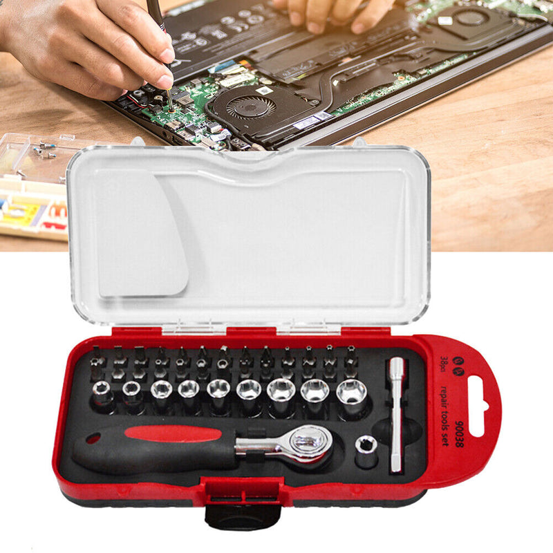 38pcs Mini Ratchet Wrench Set Socket Wrench Spanner Screw Bits Set Tools